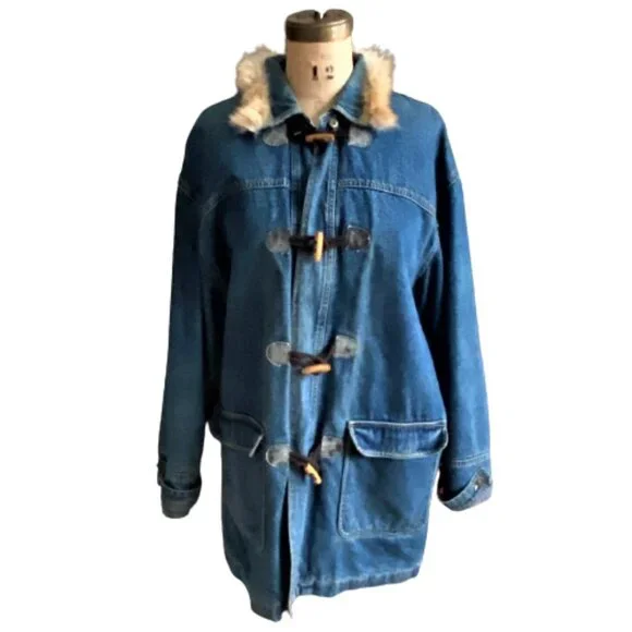 Vintage Liz Claiborne Liz Wear Women's Denim Toggle Closure Flannel Lined Jacket - Picture 4 of 16